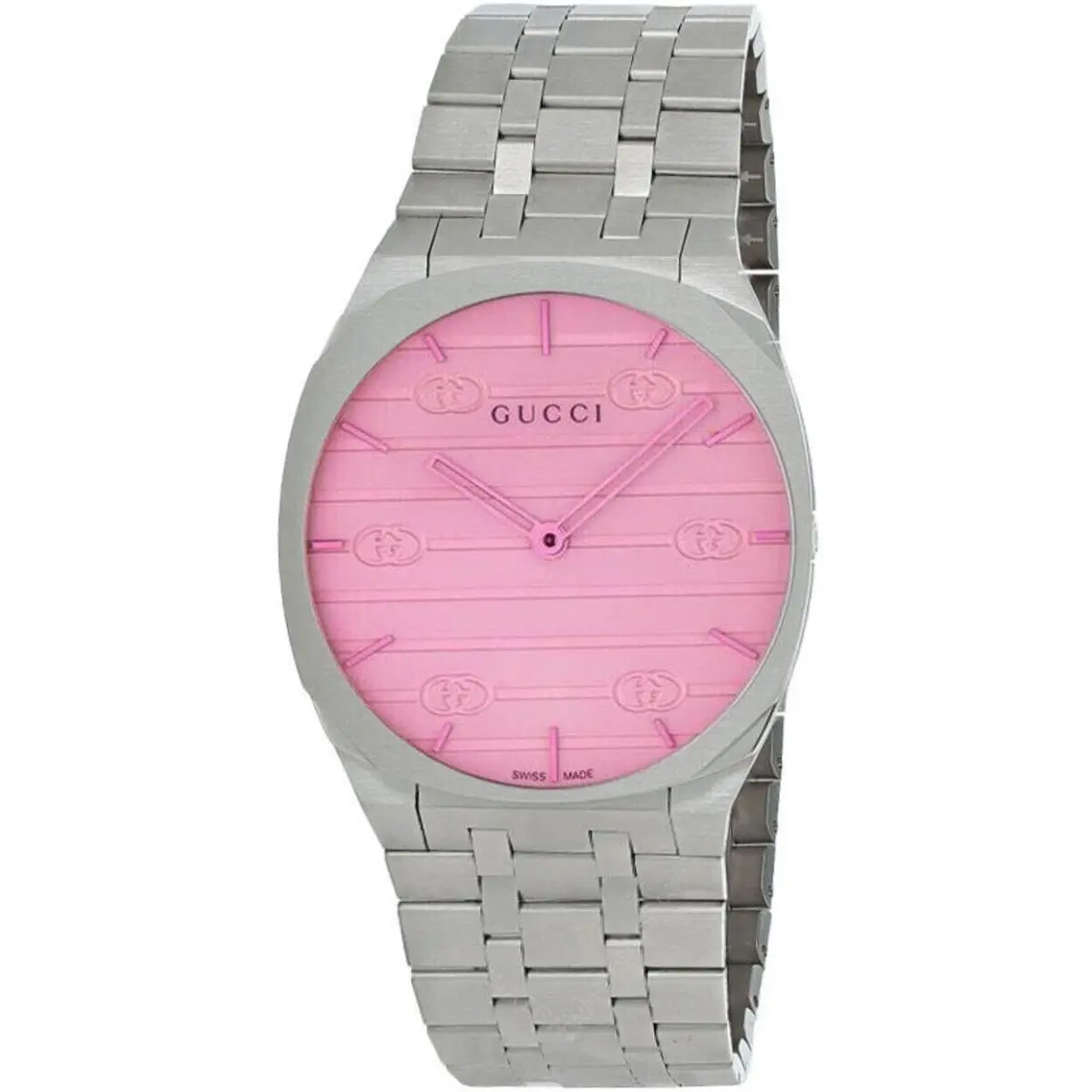 Gucci 25H YA163410 38mm Quartz Watch – Pink Dial Stainless Steel Bracelet