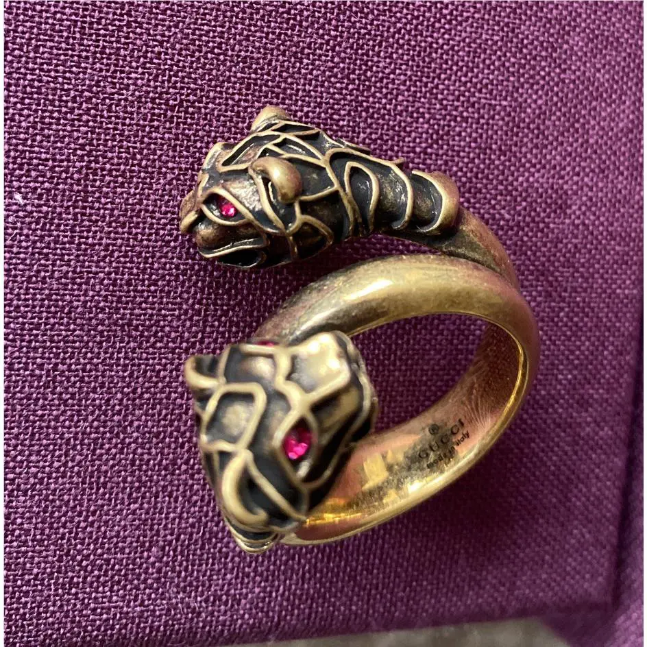 Gucci Jewelry Ring RG Tigerhead Ottone/strass Double Wraparound Brass 13/IT -7US