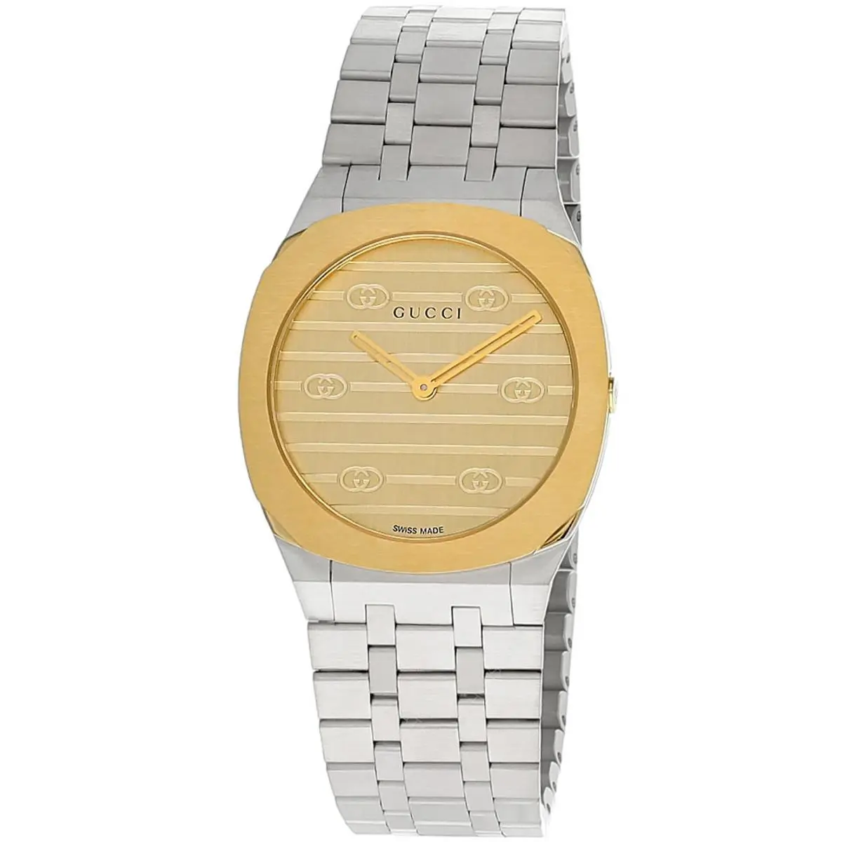 Gucci 25H Quartz 30mm Brass Dial SS Women`s Watch YA163502