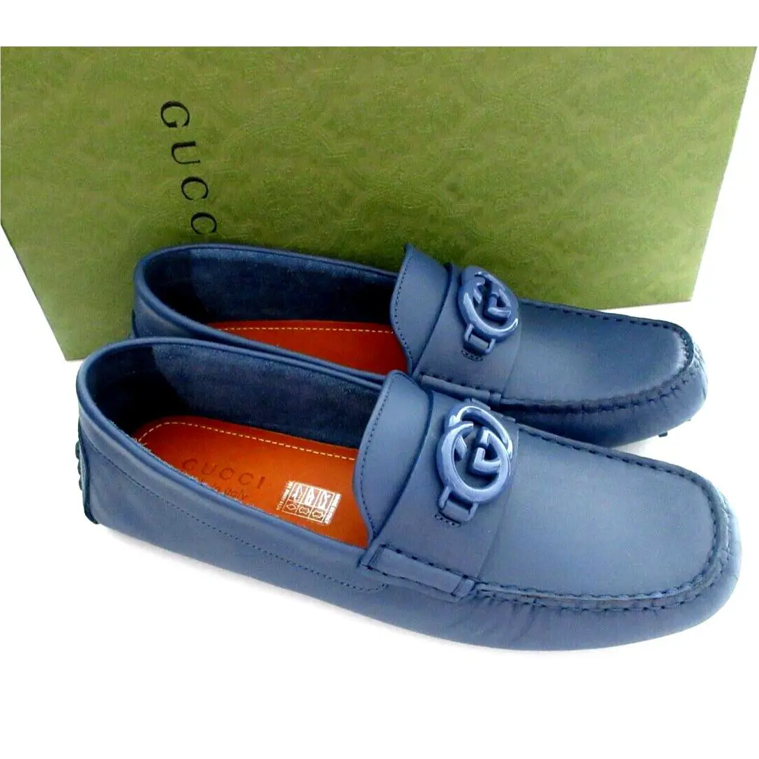 Gucci GG Interlocking Loafer Blue Driver Moccasin Shoes G 12/US 12.5 692379
