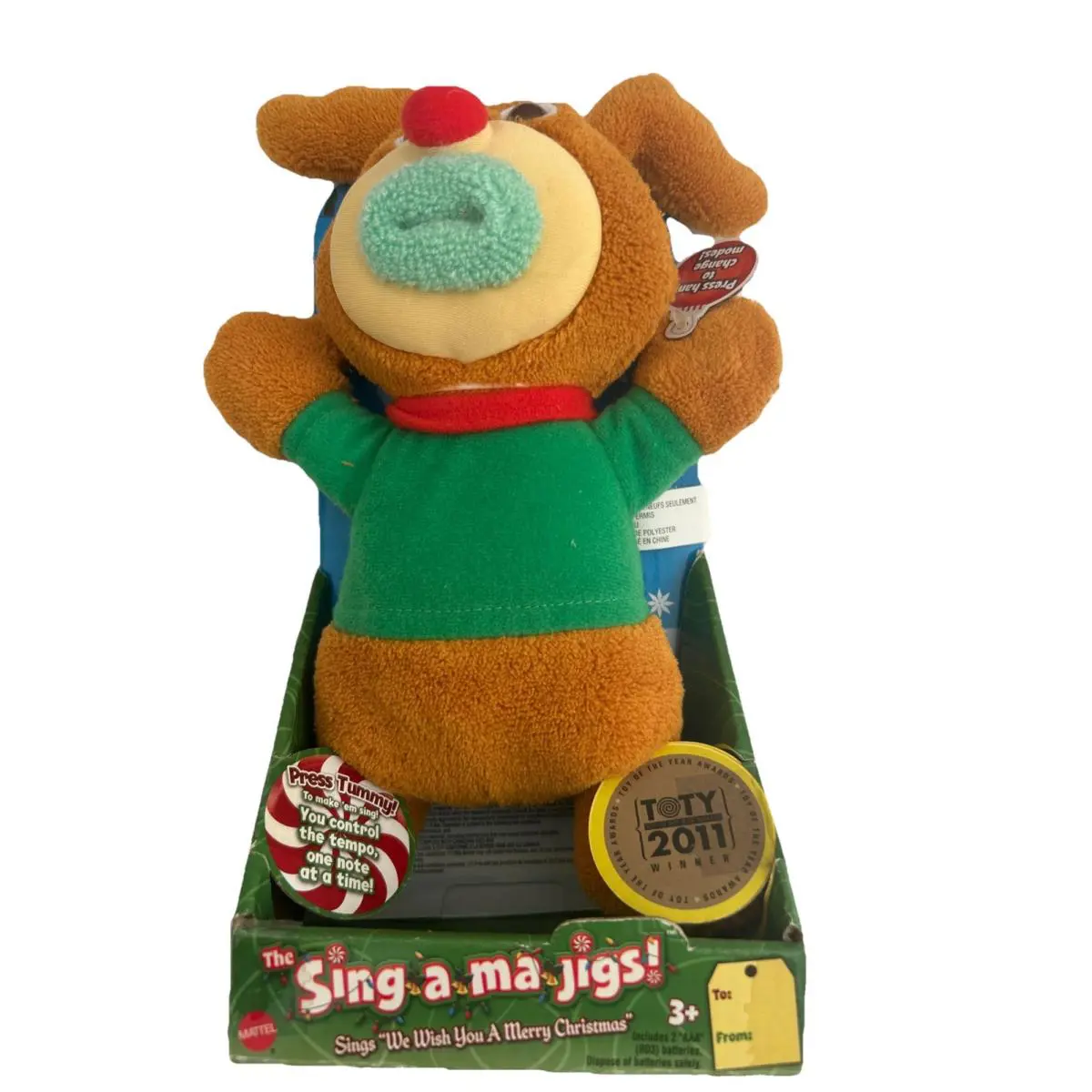 Sing-a-ma-jigs We Wish You A Merry Christmas Reindeer Plush 2011 Mattel Nrfb