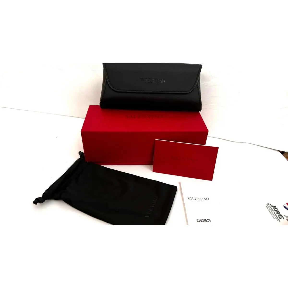 Valentino Semi-hard Black Leather Sunglasses/eyeglasses Case Cloth Box 71