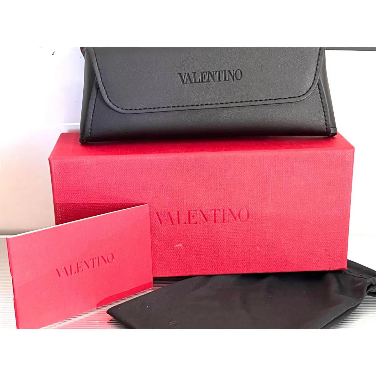 Valentino Leather Eyeglasses Sunglasses Case Bag Card in Black
