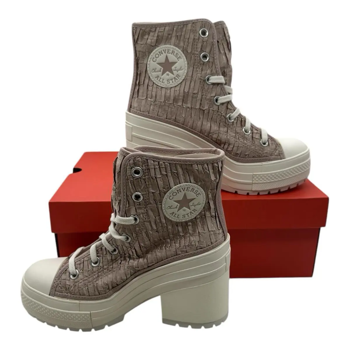 Converse Chuck 70 De Luxe Heel Satin Boots Women`s Size 7 Chaotic Neutral/egret - White