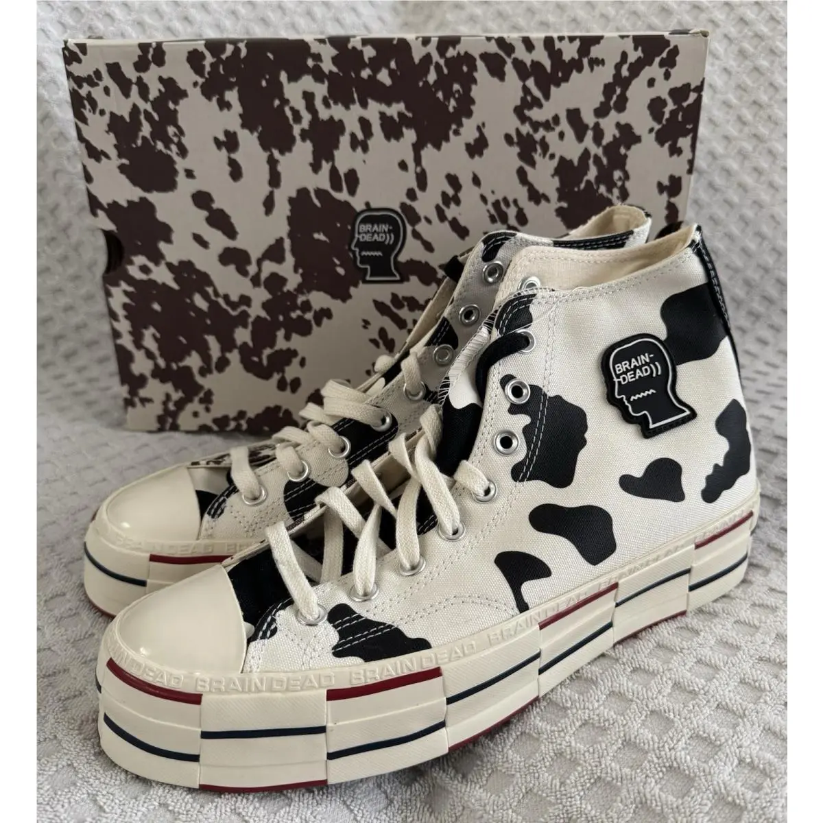 Converse Brain Dead Chuck 70 Hi Sneakers Cow Print 169946C Mens 9.5 Egret Black