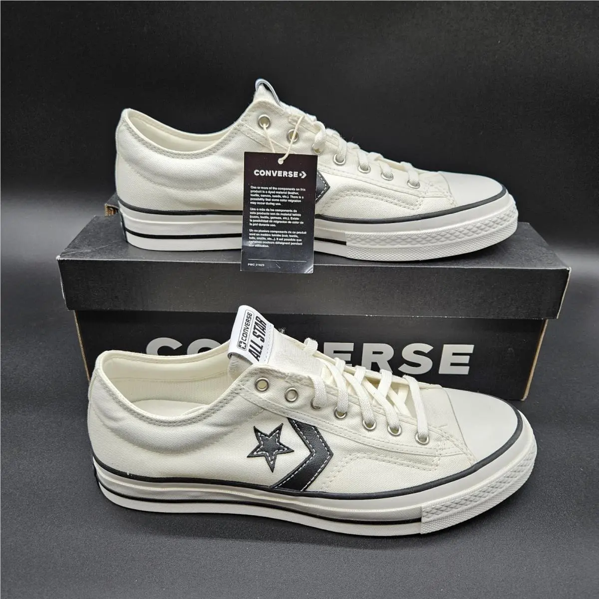 Converse Mens 11 Star Player 76 Ox Low Shoes Lace Up Sneaker Vintage White Black - White