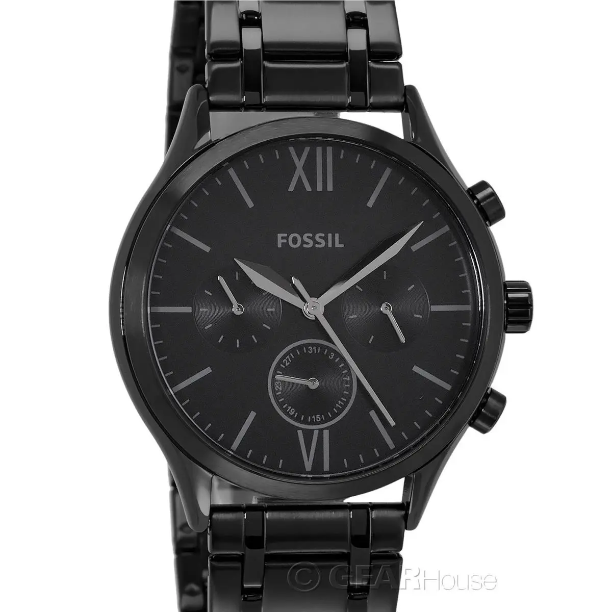 Fossil Fenmore Mens Black Multifunction Watch Day Date Dial Stainless Steel Band