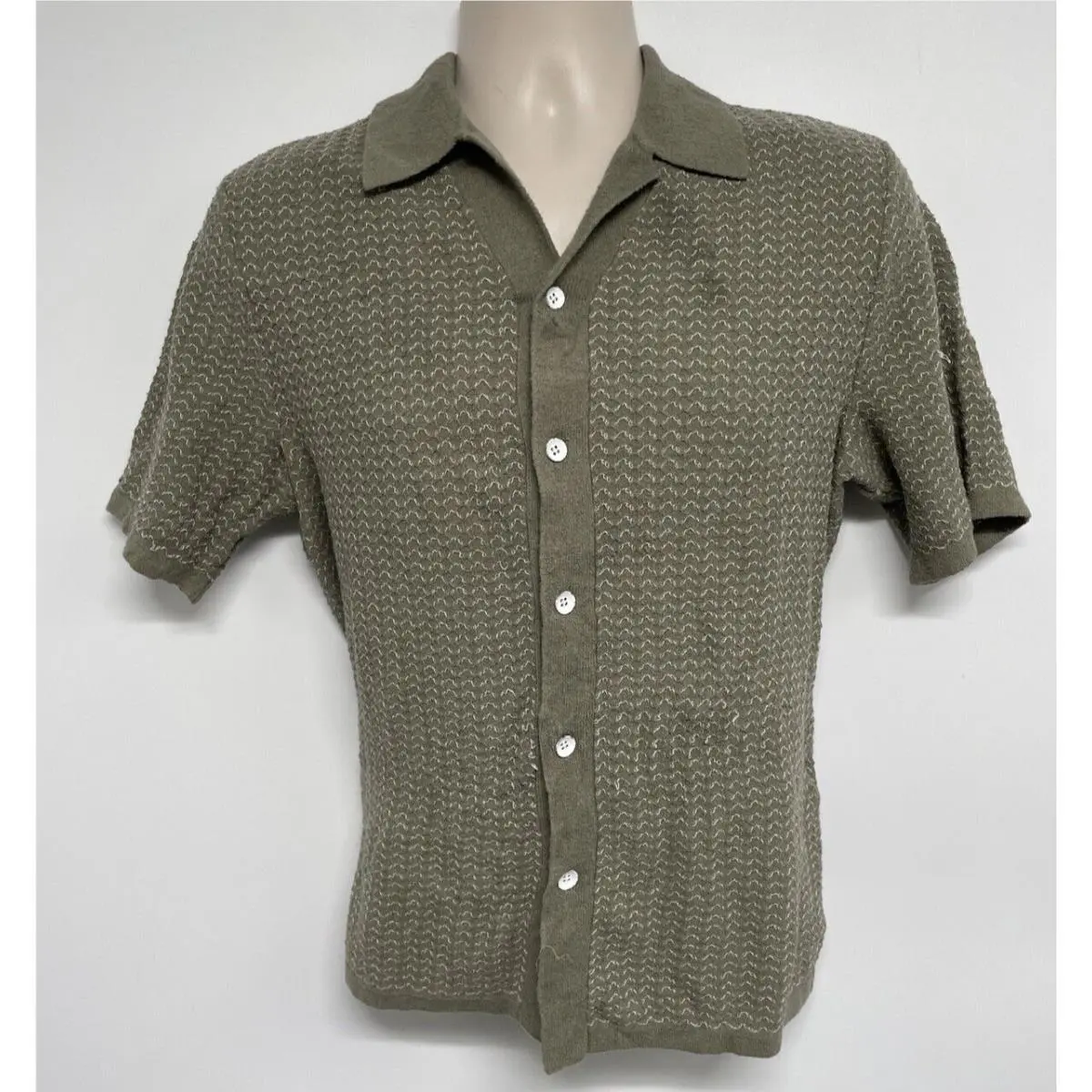 Rag Bone Men`s Ivory Avery Zuma Toweling Jacquard Button Down Shirt Size XS