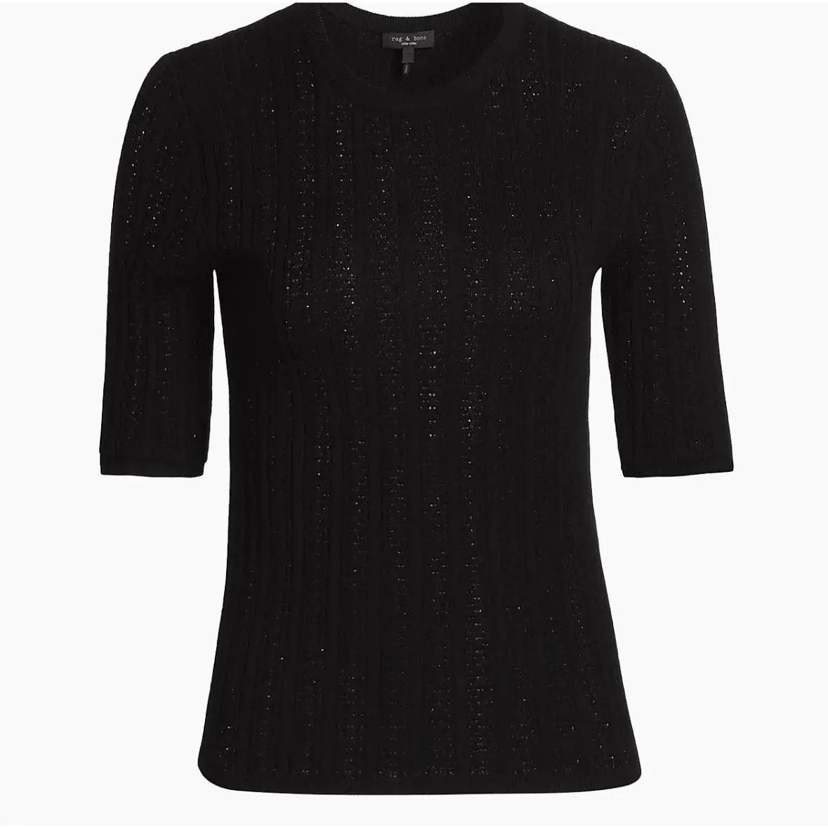 Rag Bone Tina Short Sleeve Crew Black Wool Womens XL Crewneck Knit Sweater