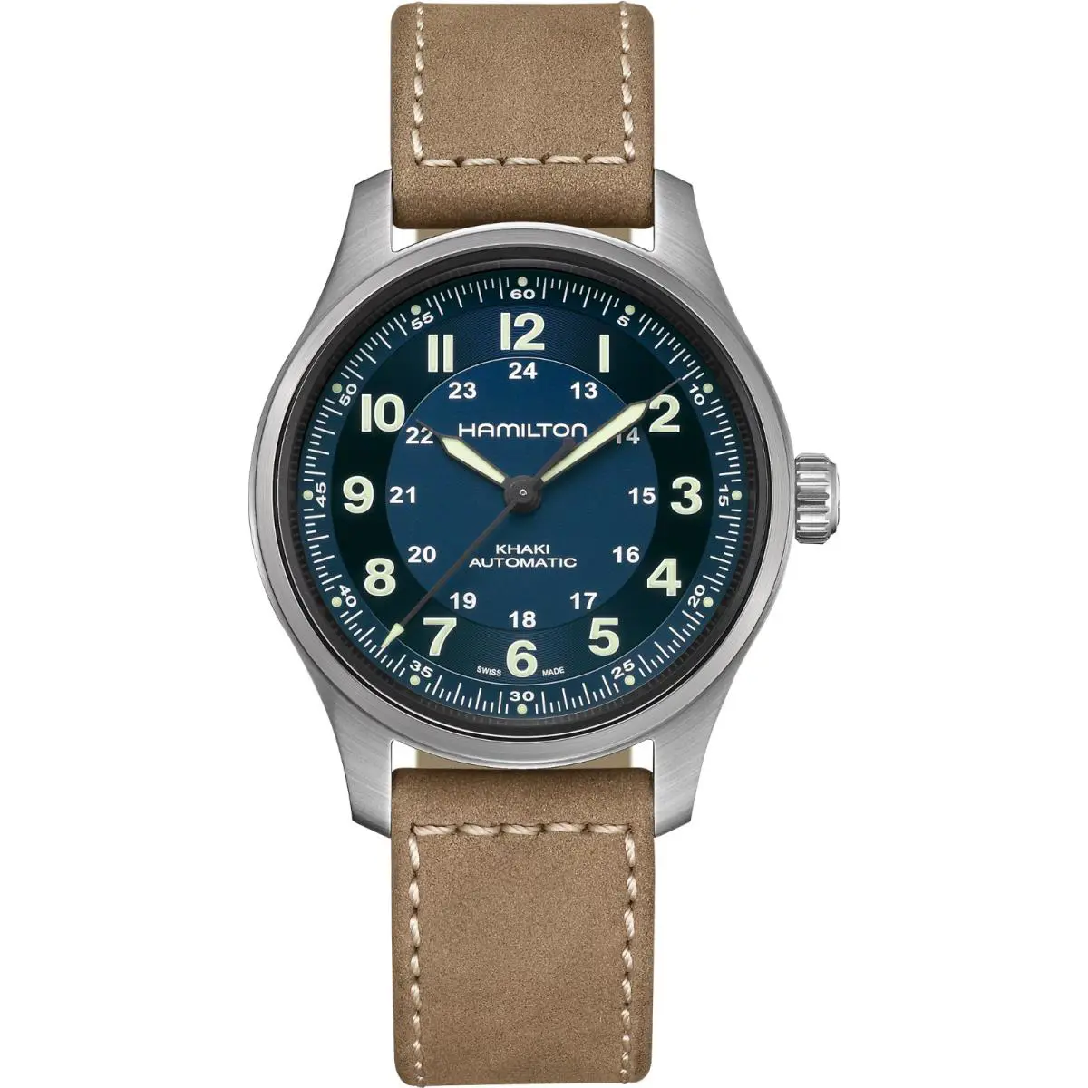 Khaki Field Titanium Case Blue Dial Brown Leather 42MM H70545540 by Hamilton