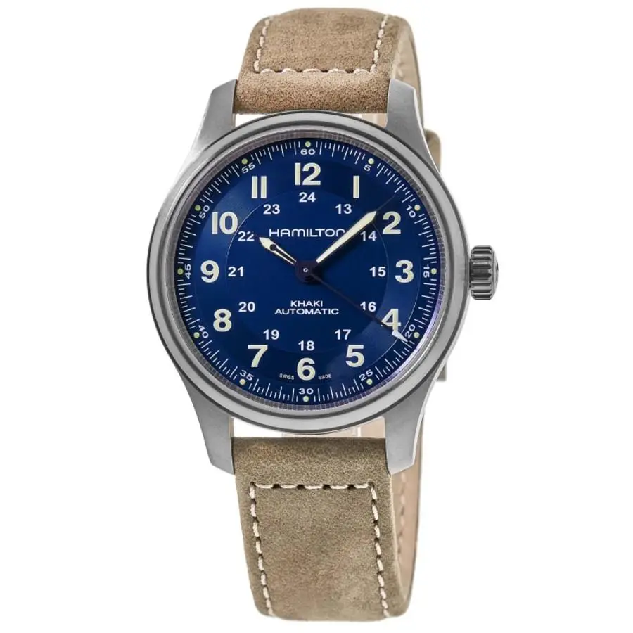 Hamilton Khaki Field Titanium Auto Blue Dial Leather Men`s Watch H70545540