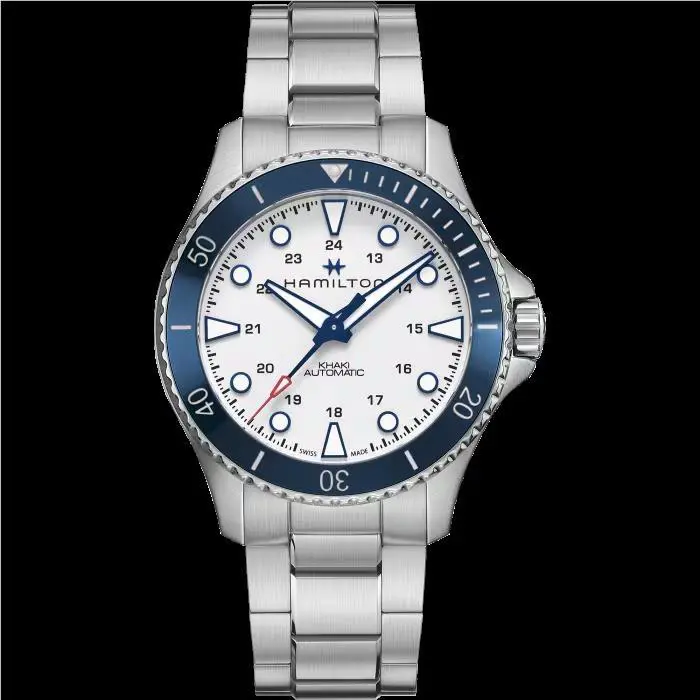 Hamilton Khaki Navy Scuba Auto H82505150 - Dial: White, Band: Silver, Bezel: Blue