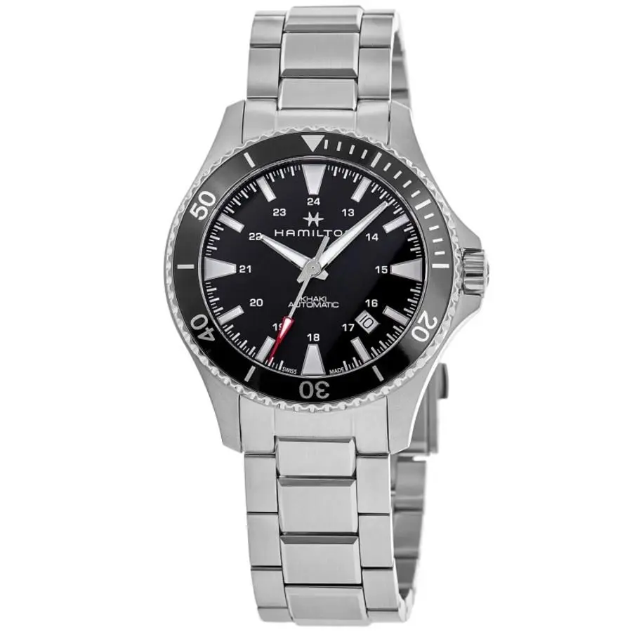 Hamilton Khaki Navy Scuba Auto Black Dial Stainless Men`s Watch H82335131 - Face: Black, Dial: Black, Band: Silver