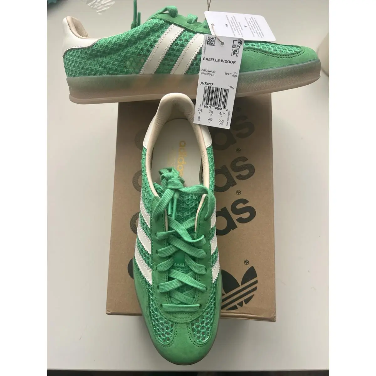 Adidas Gazelle Indoor Energy Green W/tags Gum Sole Size Mens 8