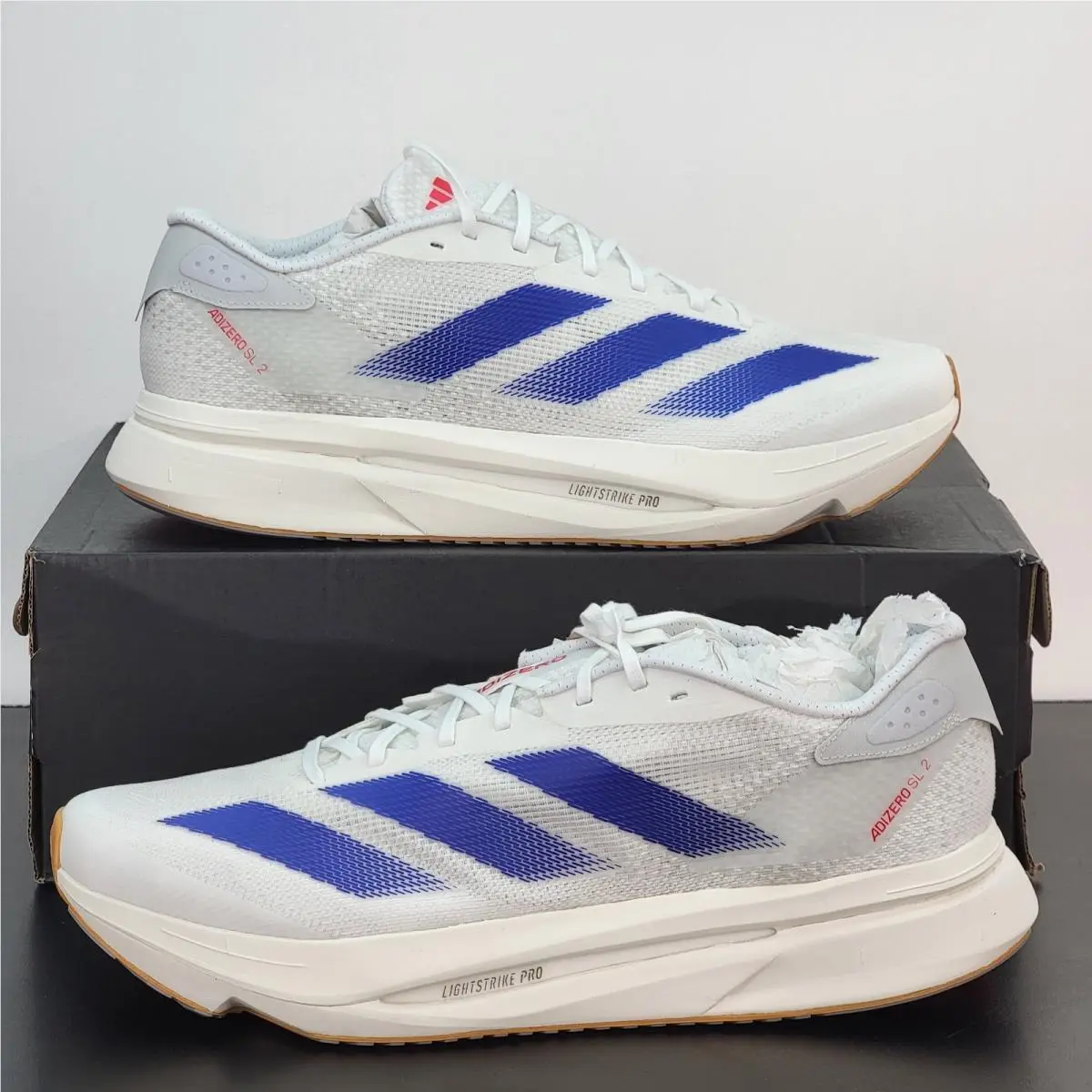 Adizero SL2 Men`s Size 13 Athletic Shoes White Blue Running Sneakers by Adidas