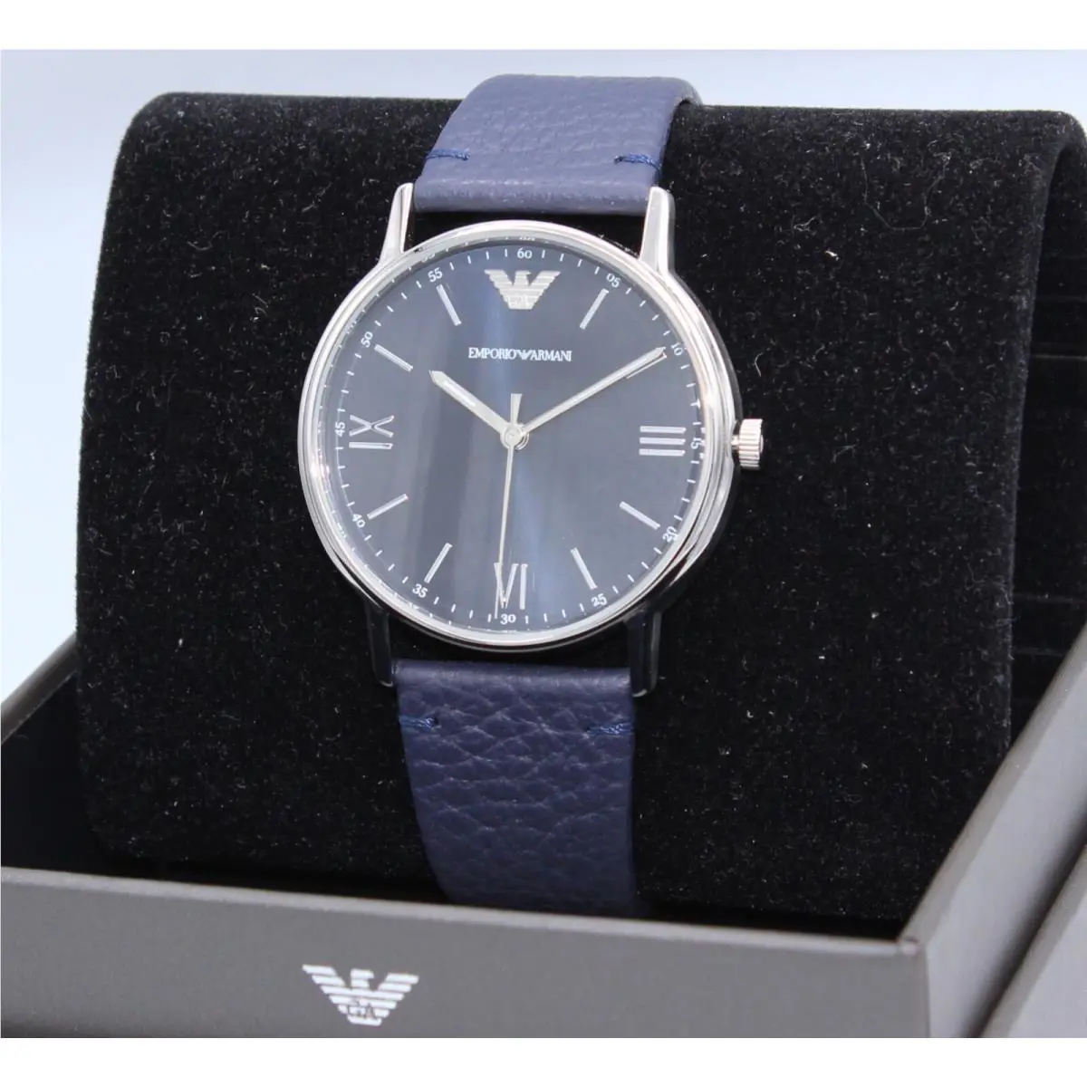 Emporio Armani AR11012 Kappa Silver Tone Blue Dial Blue Leather Strap Mens Watch