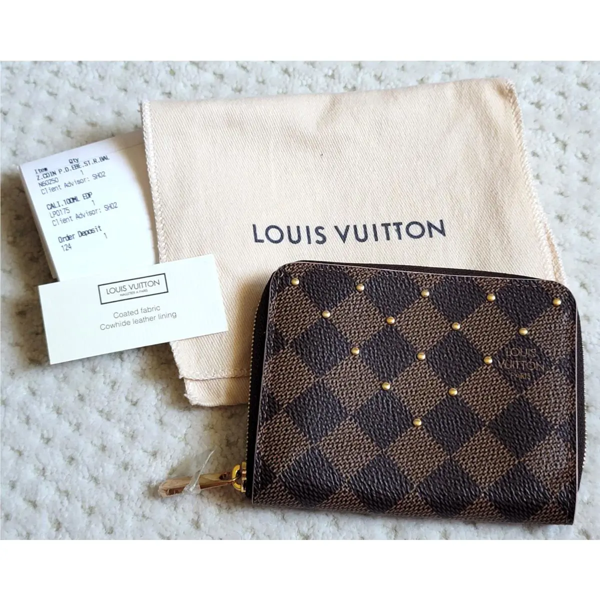 Louis Vuitton Damier Stud Zippy Coin Purse N60250 Receipt