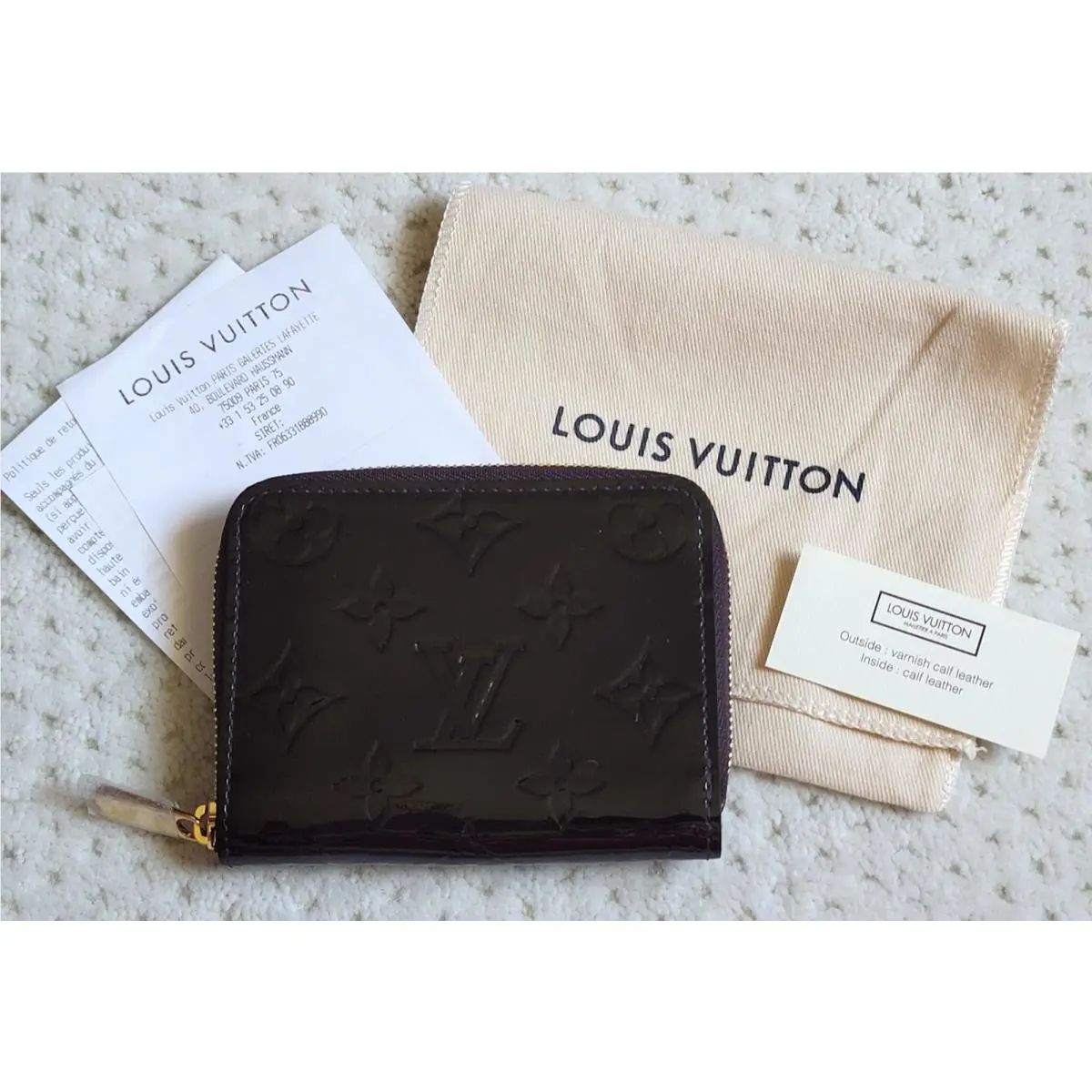 Louis Vuitton Amarante Purple Monogram Vernis Zippy Coin Purse M93607 Receipt