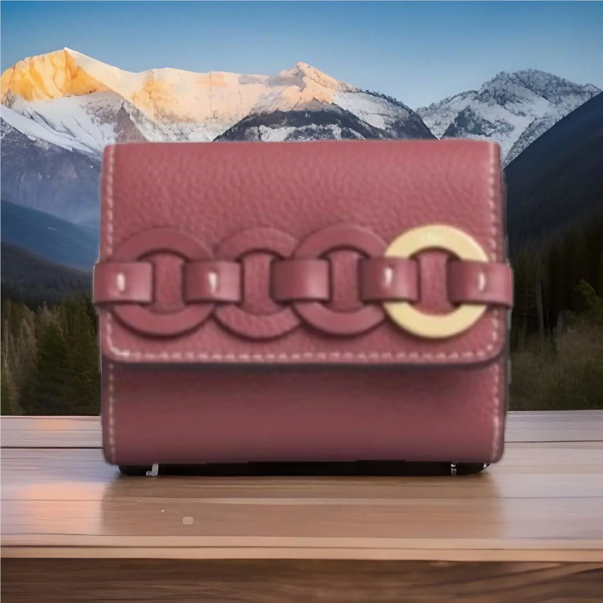 Chloe Small Darryl Woven Ring Tri Fold Coin Wallet In Faded Rose W/box