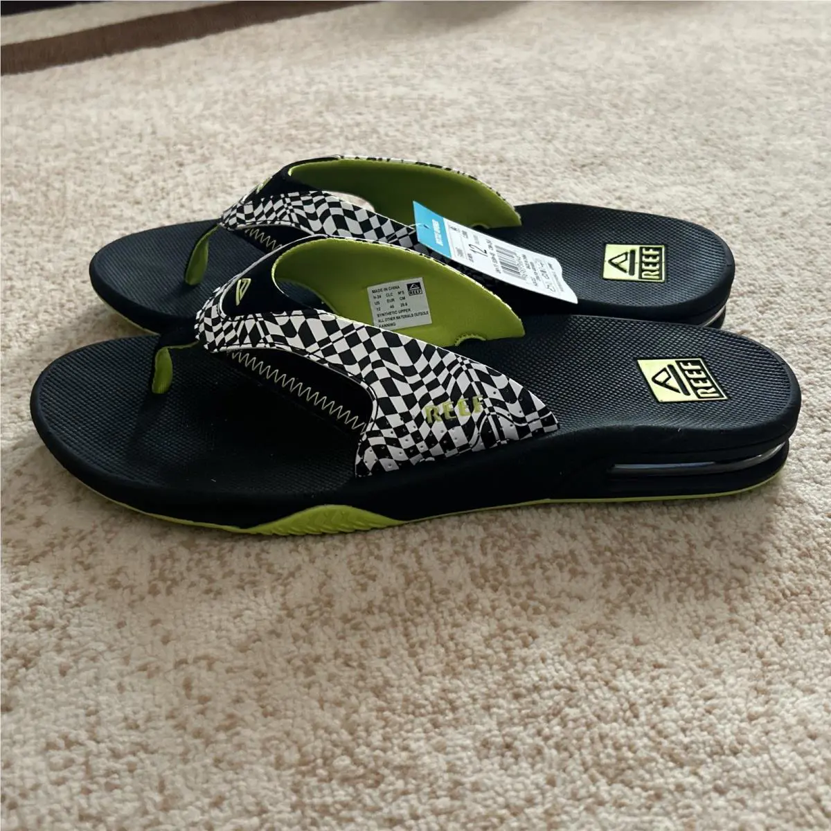 Reef Fanning Flip Flops Checkers Black/white Bottle Opener Sandal US 12