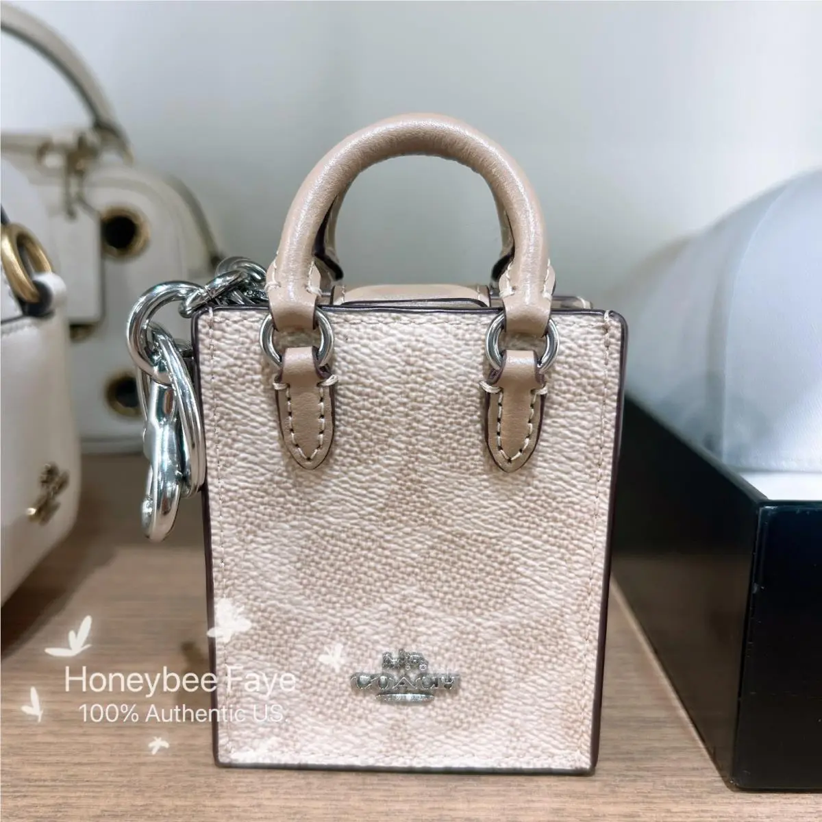North/south Mini Tote Bag Charm In Signature Canvas CX069/CX074/CU280 CX069 Silver/Sand/Taupe by Coach