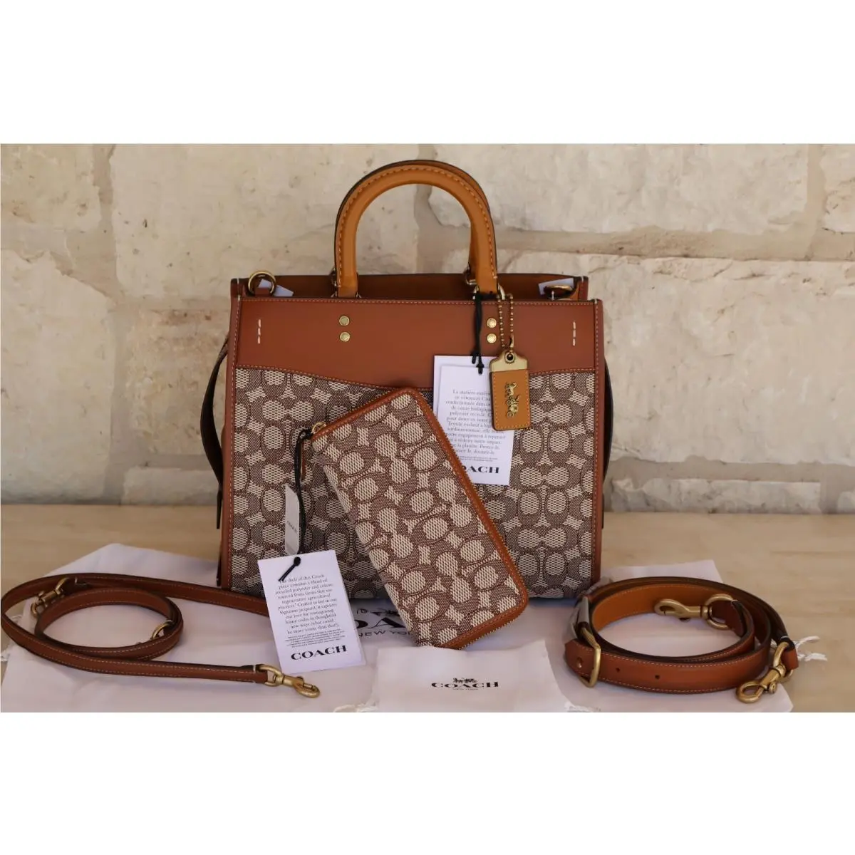 Coach 1941 Large Rogue Bag 30/31 + Wallet Set Signature Textile Jacquard