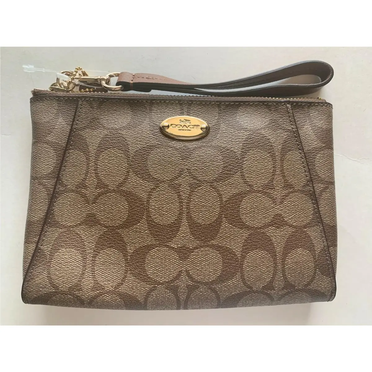 Coach Signature Pvc Leather Morgan Clutch Wristlet F65060 Khaki/saddle