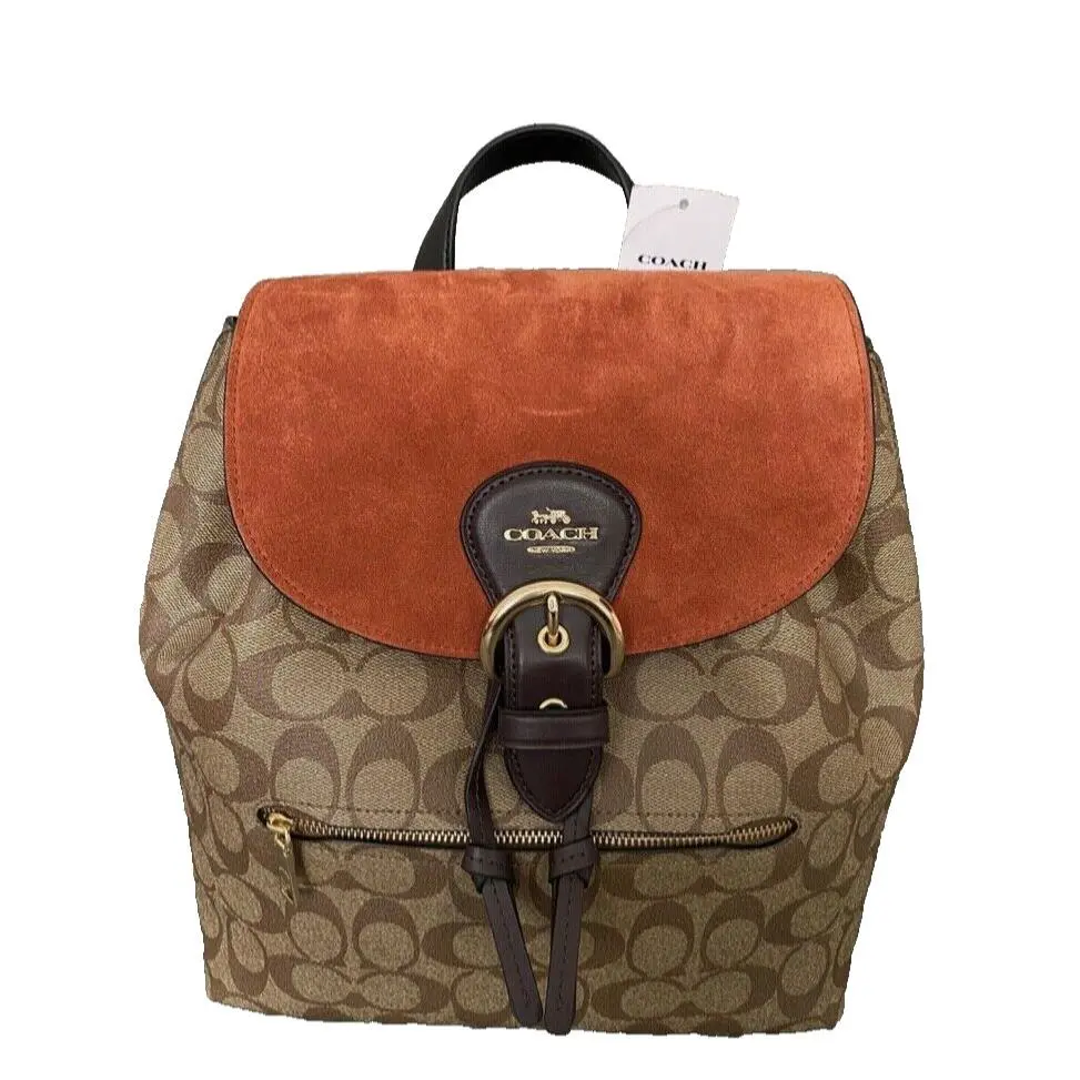 Coach Suede Kleo Khaki Multi Backpack Bagwomen Signature