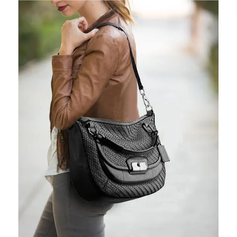 Kristin Woven Leather Round Satchel Shoulder Bag by Coach