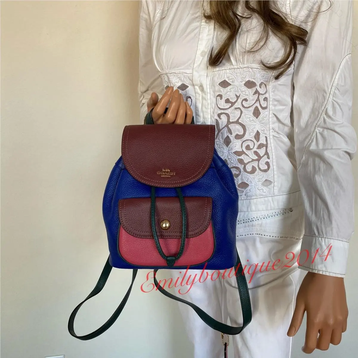 Coach C6815 Pennie Backpack 22 In Colorblock Sport Blue Pebble Leather Bag