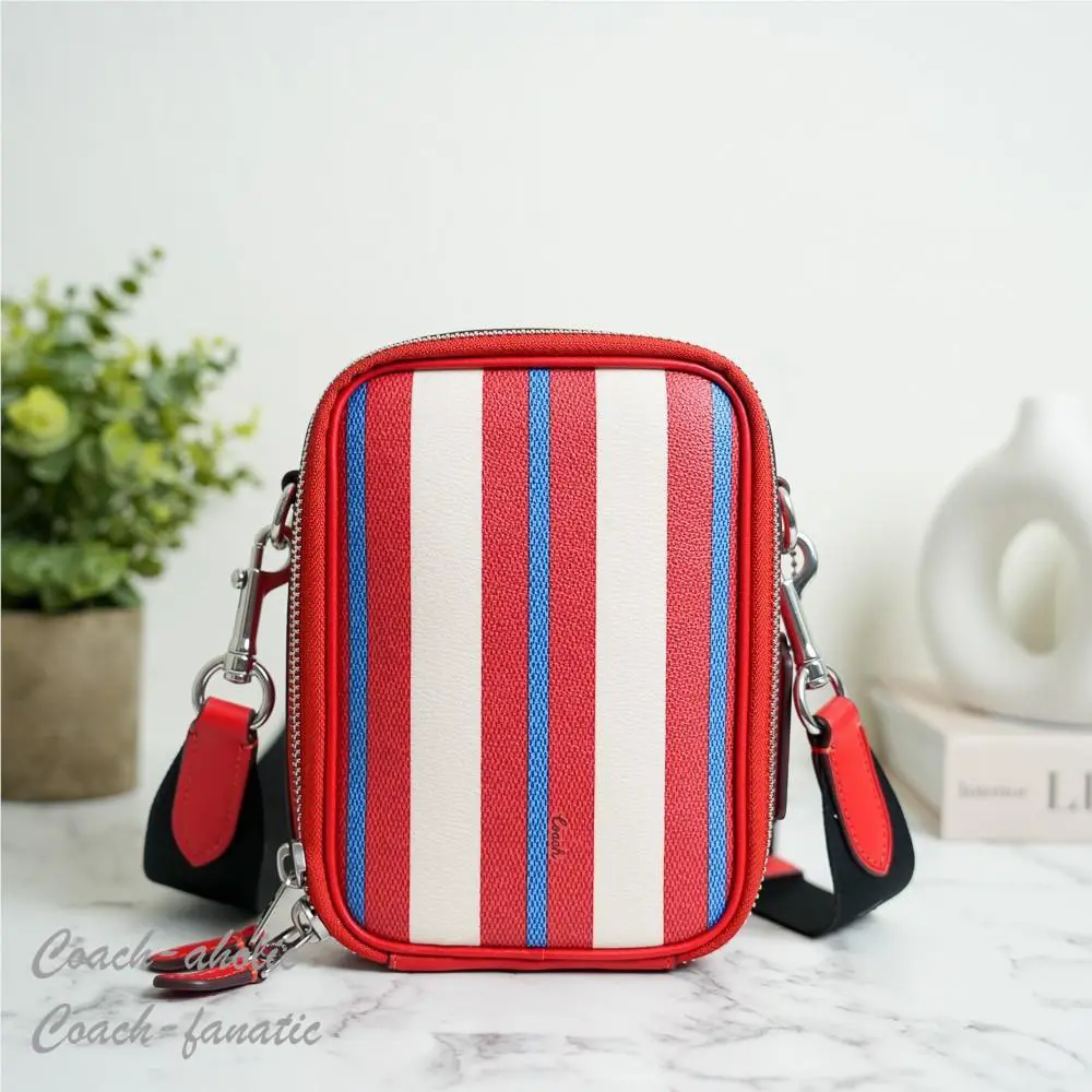CU108 Stanton Crossbody Bag with Stripe Print in Miami Red by Coach