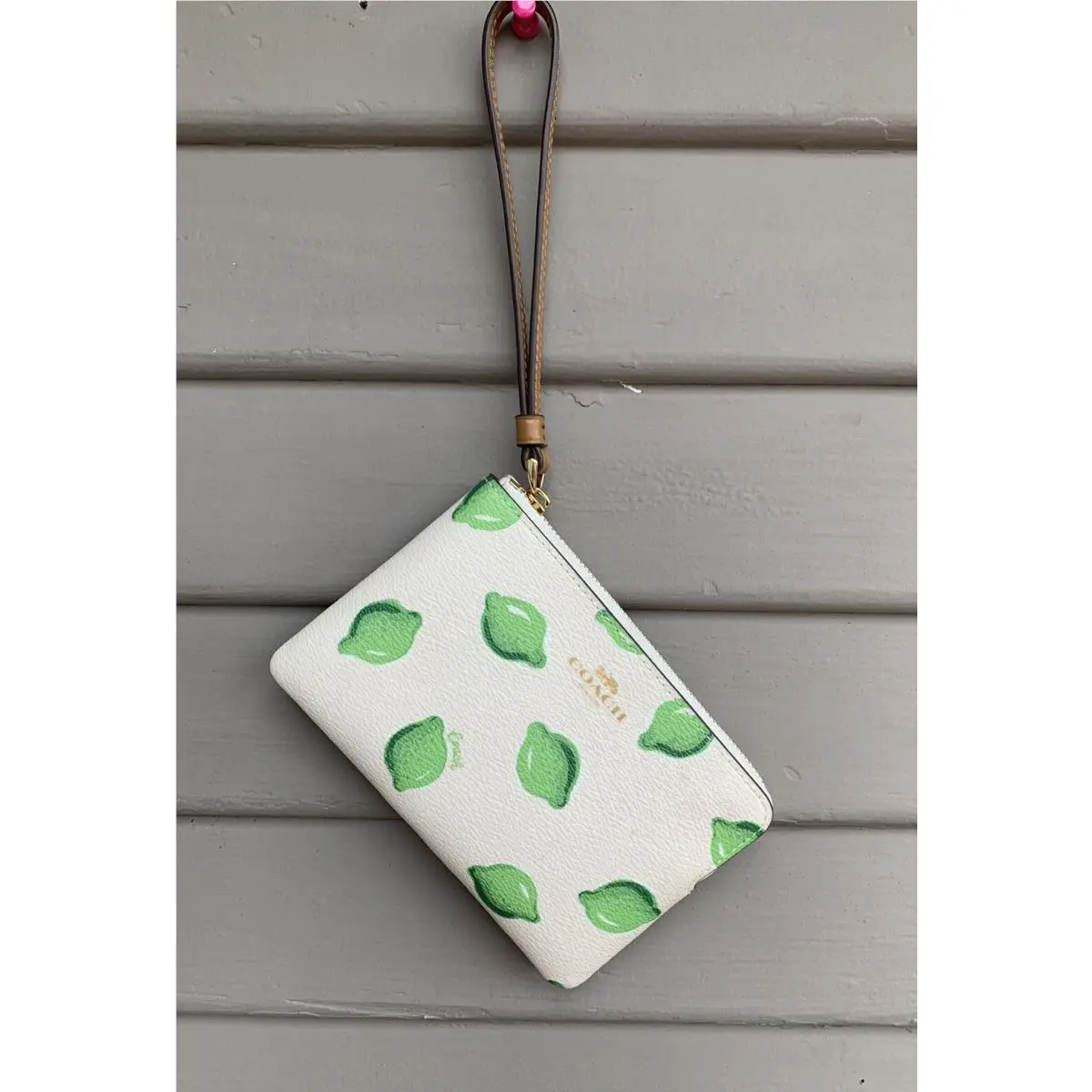 Coach Leather Lime Print Small Wristlet