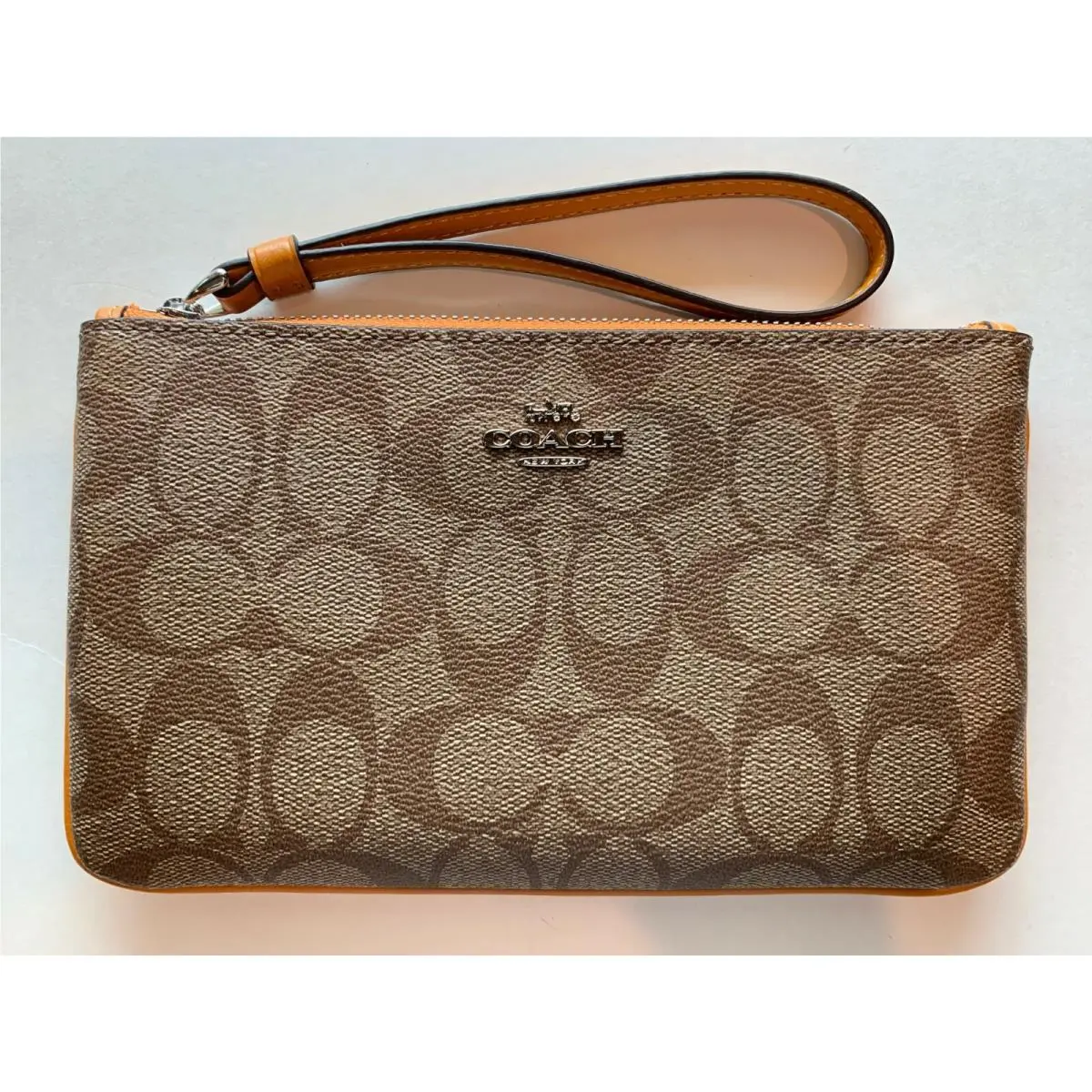Coach F58695 Signature Pvc Leather Large Wallet Khaki/tangerine