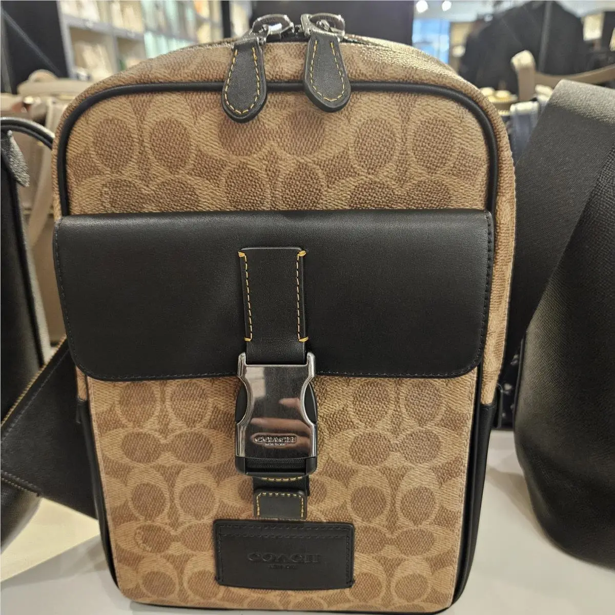 Coach CX880 Men’s Track Pack In Signature Canvas Leather Gunmetal/tan/black