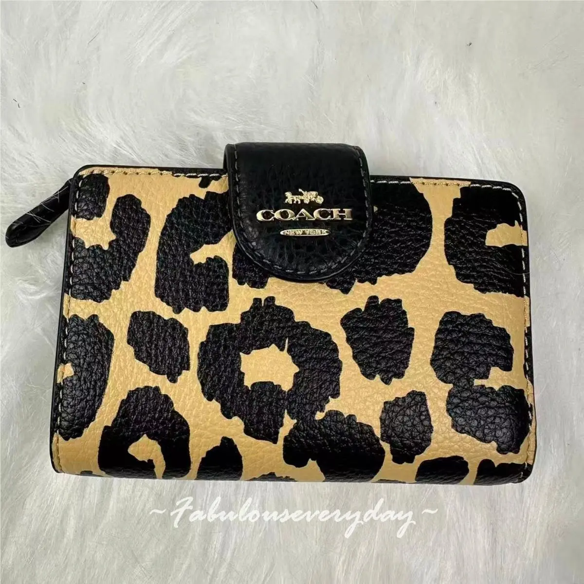 Coach Medium Corner Zip Wallet with Leopard Print In Leather CBT25