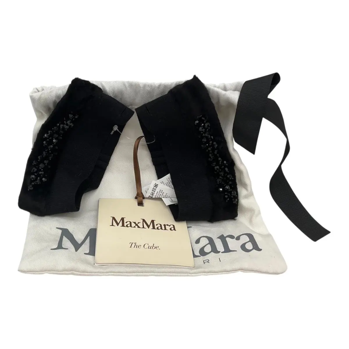Max Mara Cube Cuffs Arm Warm Accessories Black Beaded Embellished W/bag