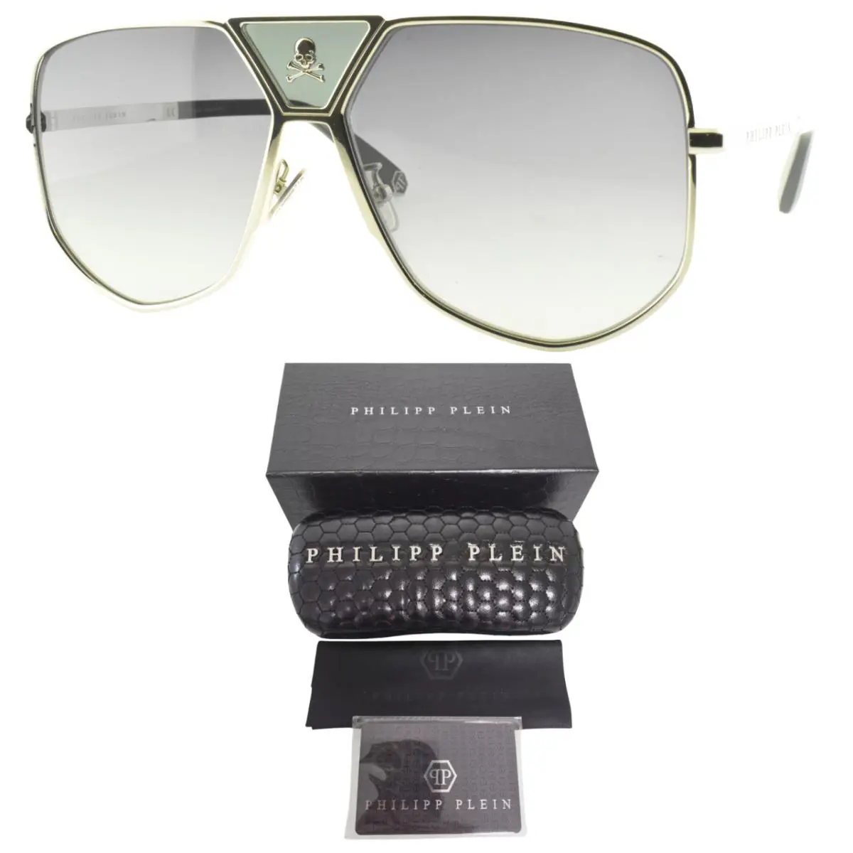 Philipp Plein SPP009V 0579 61-14-145 Silver Pilot Full Rim Unisex Sunglasses - Frame: Silver, Lens: Gray