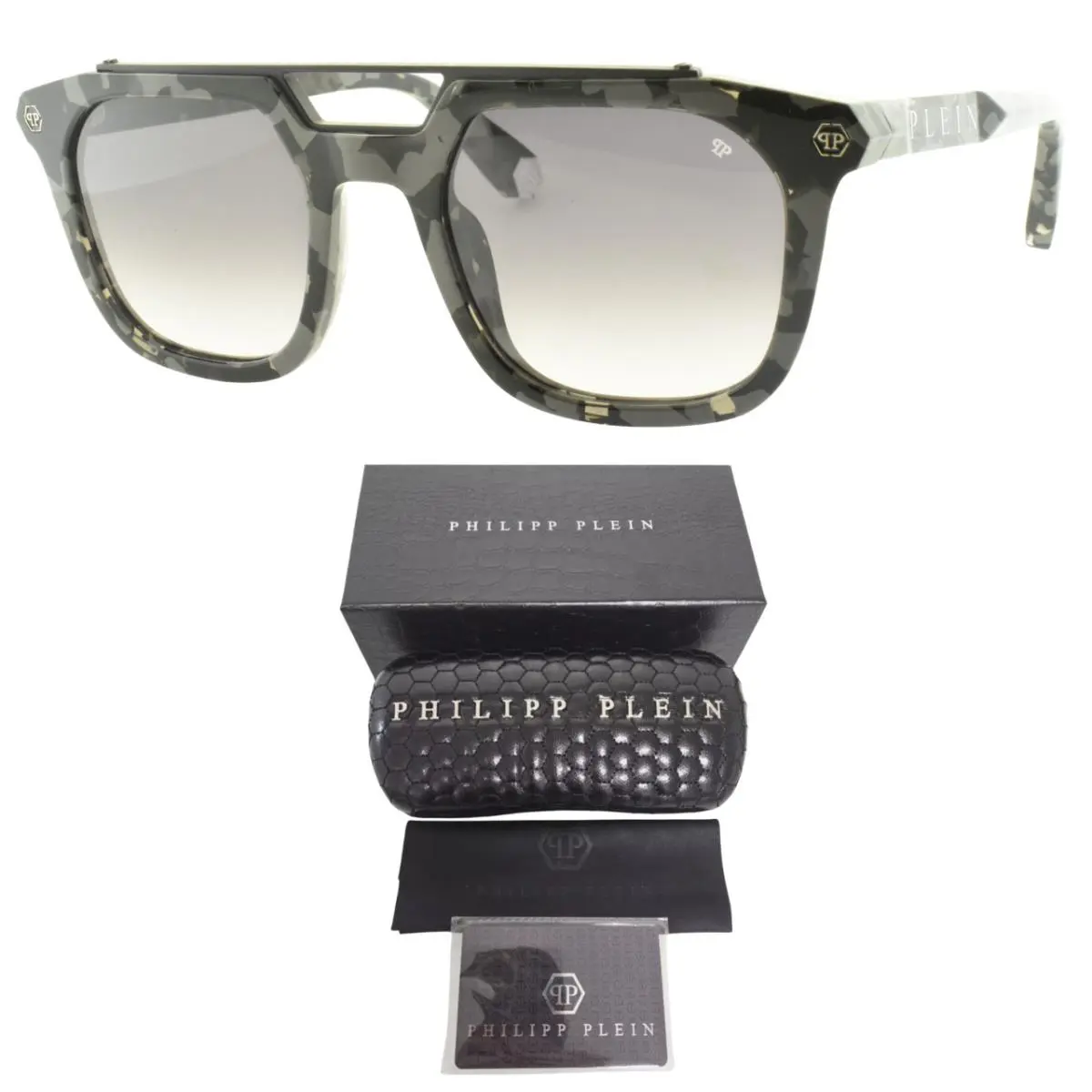 Philipp Plein SPP001 0721 51-22-145 Grey Camo Square Full Rim Men Sunglasses - Frame: Gray Camo, Lens: Gray