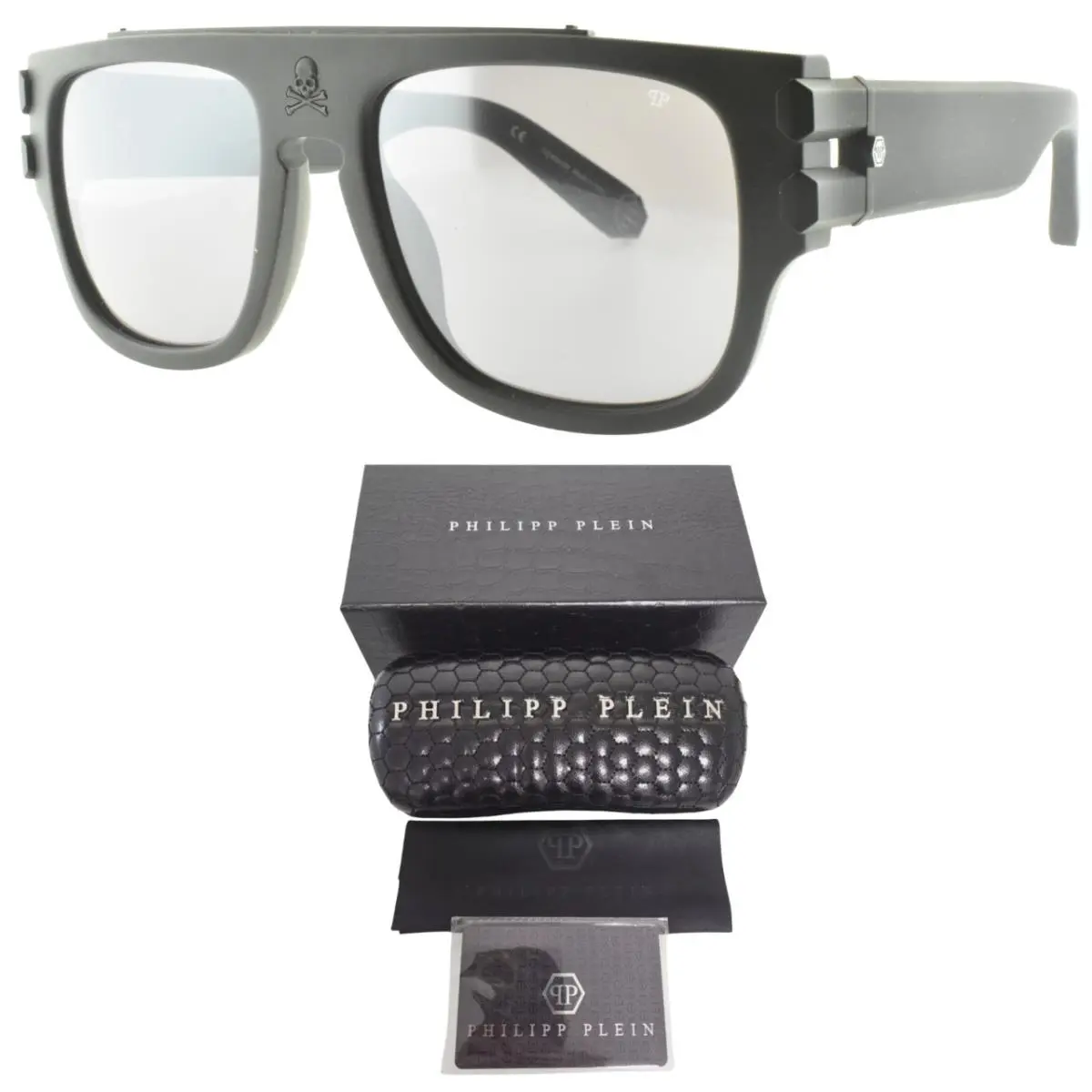 Philipp Plein SPP011W 703M 55-19-145 Black Square Full Rim Mens Sunglasses