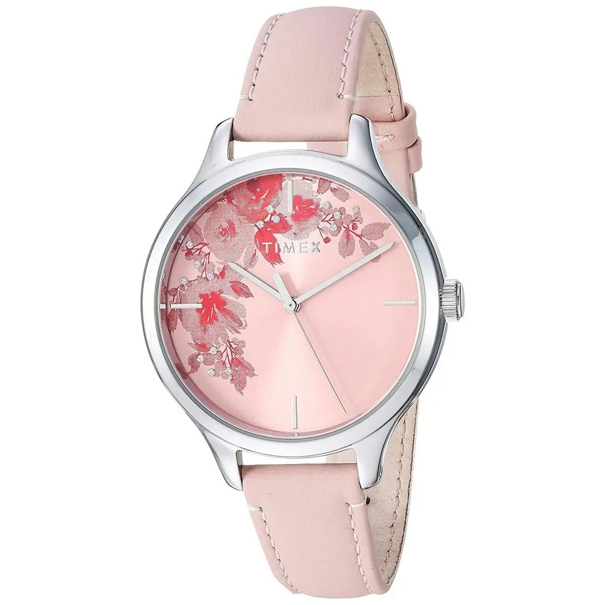 Timex TW2R66600 Crystal Bloom Women`s Analog Round Watch Pink Leather Strap - Dial: Multicolor, Band: Pink