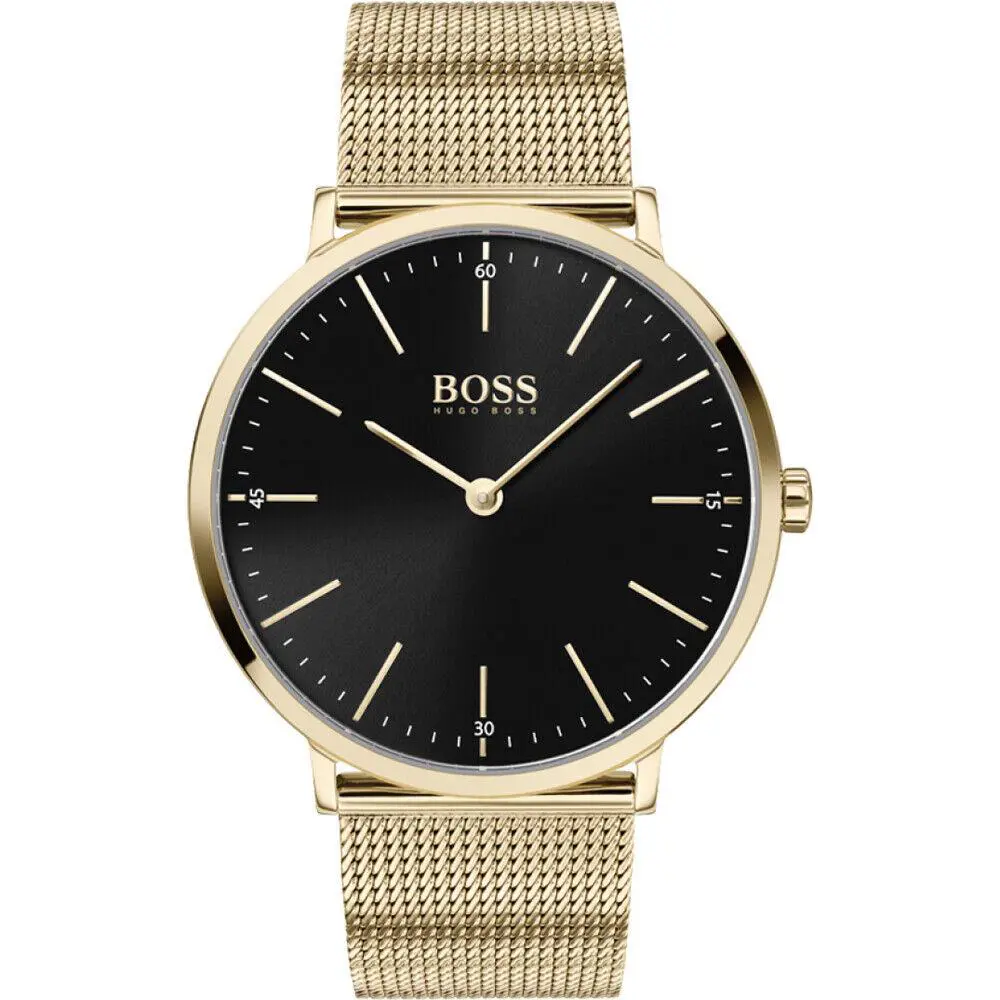 1513735 Black Dial Men`s Watch Gold Mesh by Hugo Boss