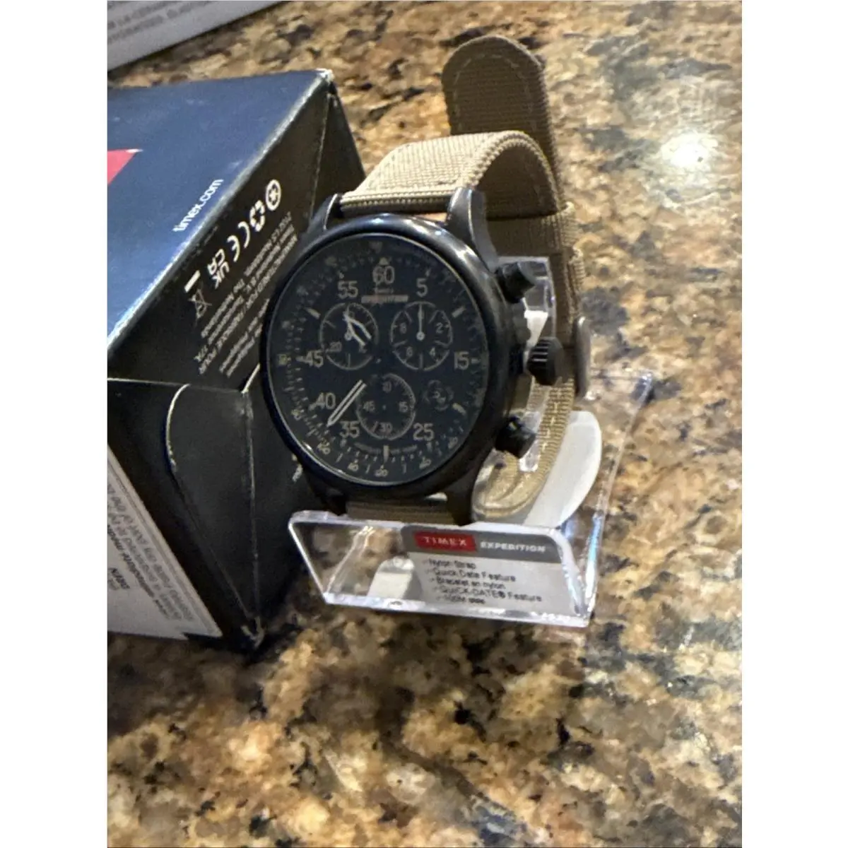 Men`s Expedition Black Dial Watch - TW4B10200 9J P010624 Tan Band by Timex
