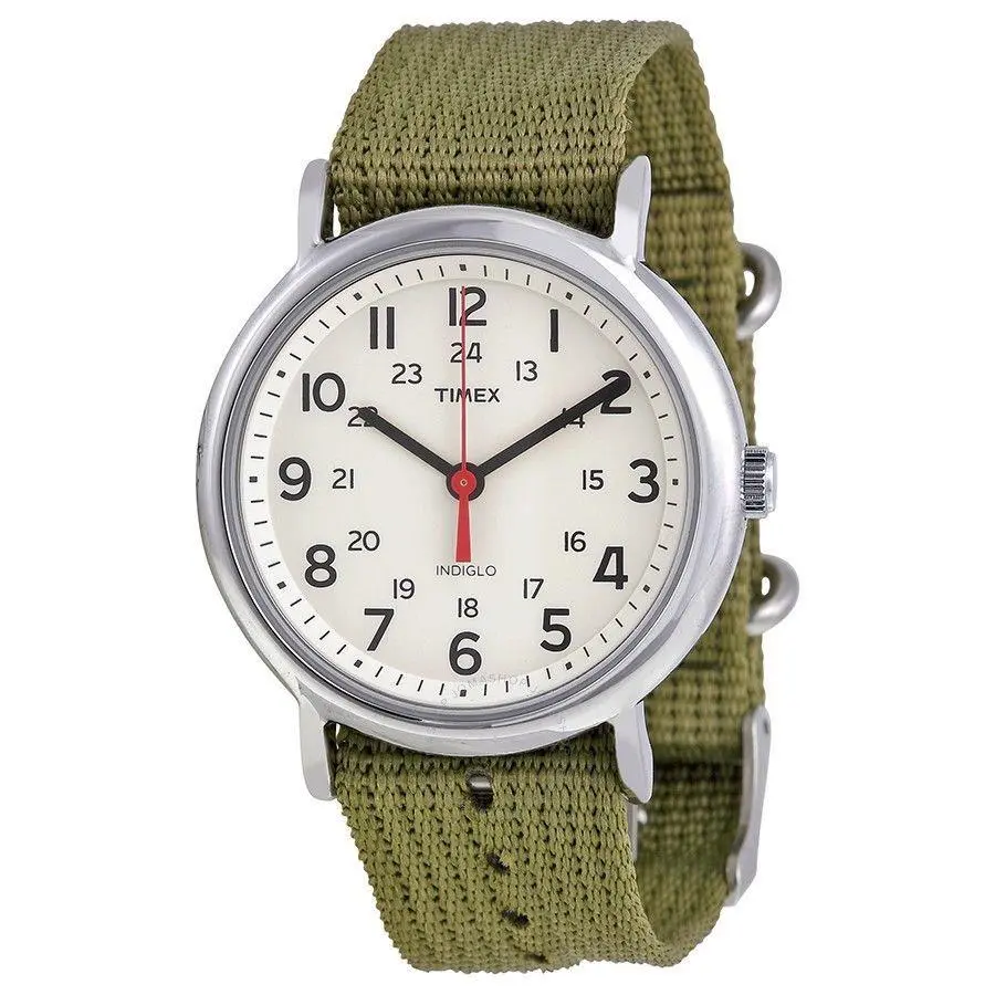 Timex T2N651 Men`s Weekender Olive Fabric Watch Indiglo 38MM Case