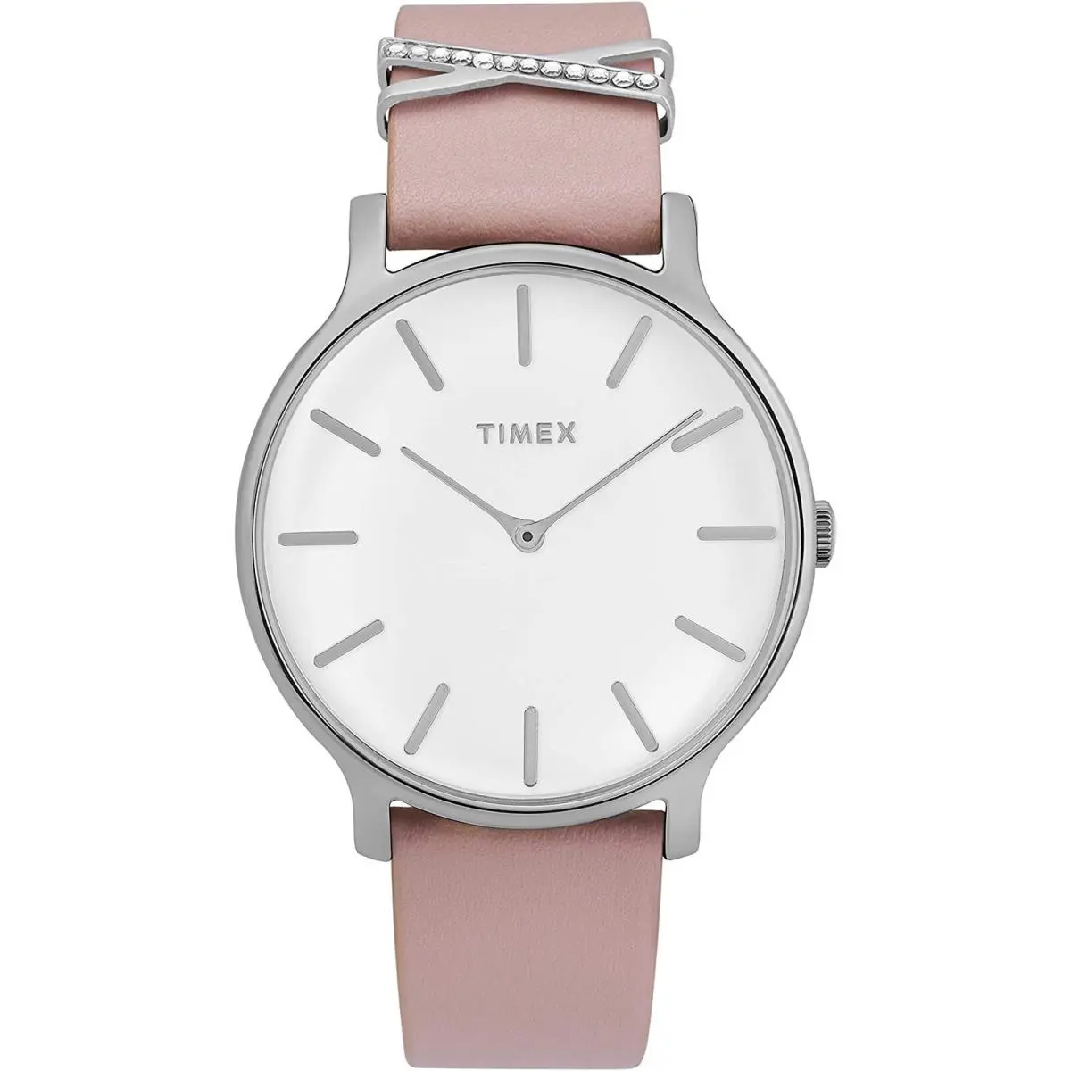 Timex TW2T47900 Transcend Women`s Analog Silver-tone Watch Pink Leather Strap