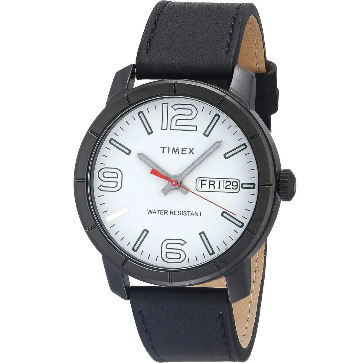 Timex TW2U30400 Men`s White Analog Watch Black Leather Strap