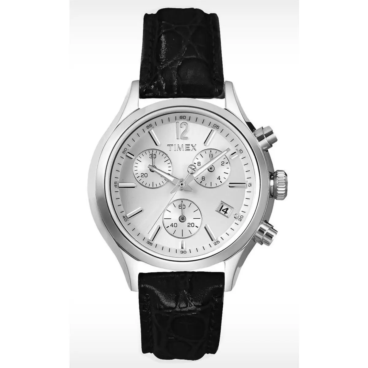 T2P419 Women`s Analog Chronograph Watch Black Leather Strap by Timex