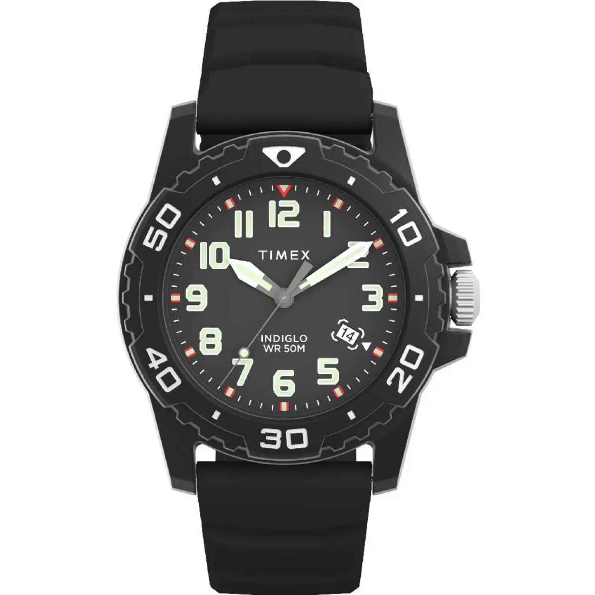 Timex TW5M61200 Men`s Main Street Diver 42mm Black Silicone Strap Watch - Black, Dial: Black, Band: Black