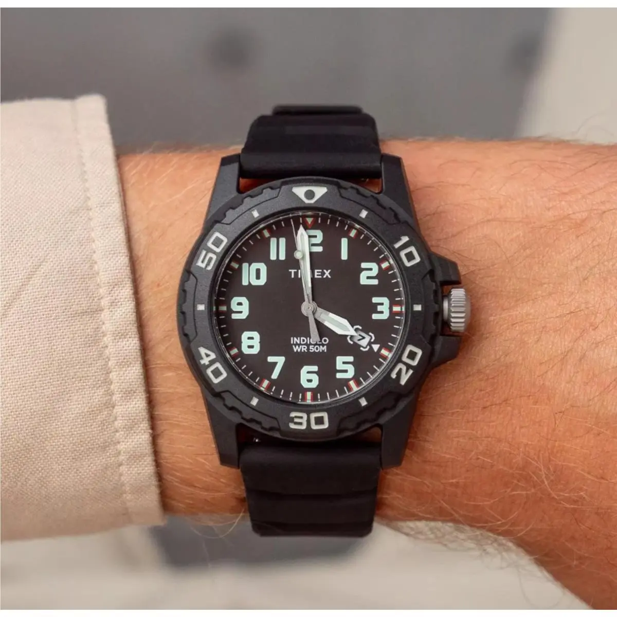 Timex Main Street Men`s Black Dial Resin Case Silicone Strap Watch TW5M61200 - Dial: Black, Band: Black, Bezel: Black