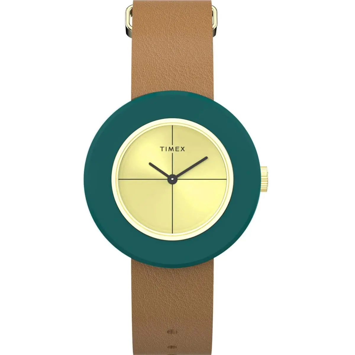 TW2T92800 Women`s Analog Green / Gold-tone Watch Brown Leather Strap by Timex