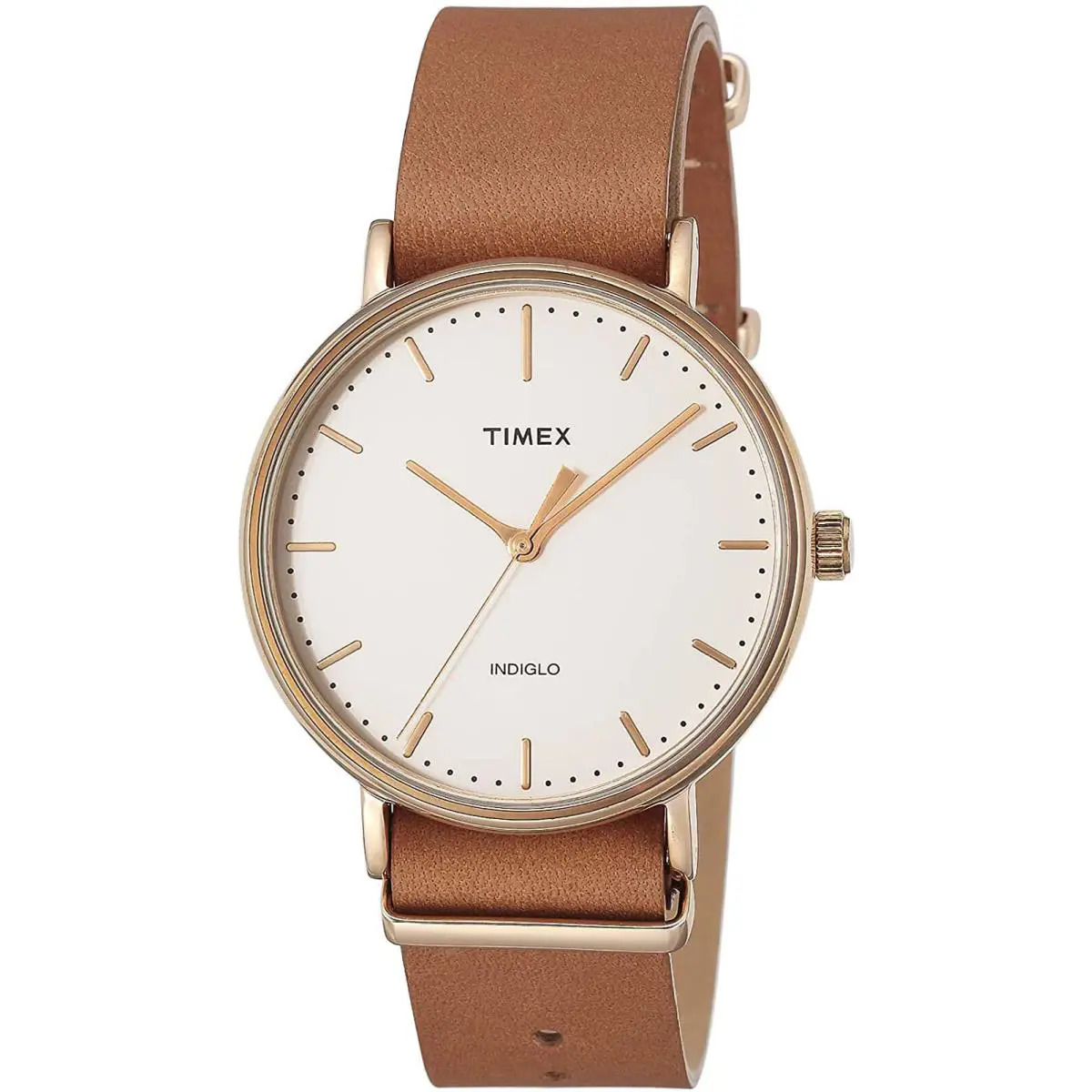 Timex TW2P91200 Fairfield Men`s Analog Round Watch Brown Leather Strap